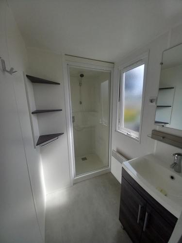 利托LOCIMAD的白色的浴室设有水槽和淋浴。