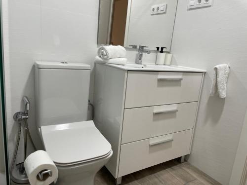 马德里C1 Madrid, Zona exclusiva的白色的浴室设有卫生间和水槽。