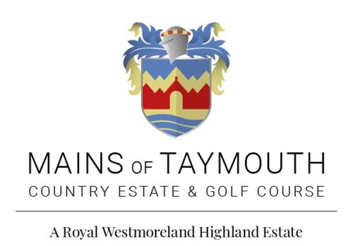 肯莫尔Mains of Taymouth Country Estate 5* Houses的泰洛尔蒙特县庄园和高尔夫球场的男人们的标志