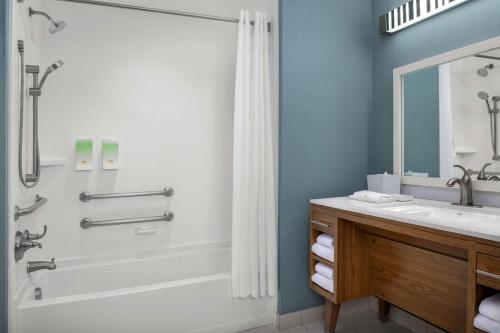圆石城朗德罗克奥斯汀希尔顿欣庭套房酒店的带浴缸、水槽和淋浴的浴室