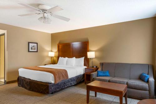 哥伦布北部/北极星康福特茵酒店的酒店客房,配有床和沙发