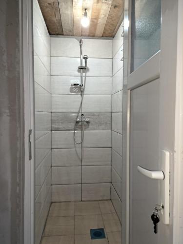 维索科MFN - Šator 1的浴室里设有玻璃门淋浴