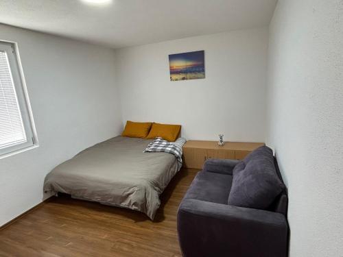 IlijašVilla Aura Whole Guesthouse for Rent Ilijas的一间带床和沙发的小卧室