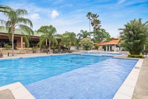 圣佩德罗苏拉卡潘特会议中心酒店的棕榈树度假村的游泳池