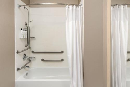 罗斯维尔萨克拉门托罗斯维尔万豪春季山丘套房酒店的浴室设有带浴帘的浴缸