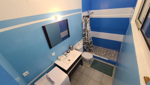 波拉波拉L'Horizon的蓝色的浴室设有水槽和淋浴