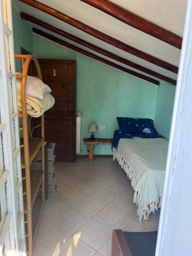 塞里纳Camera Singola con Terrazza Panoramica的一间卧室配有一张双层床和梯子
