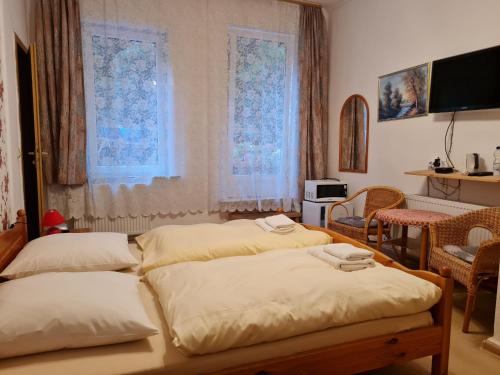 Sieber祖姆山口酒店的带2张床的客房,位于带窗户的房间内