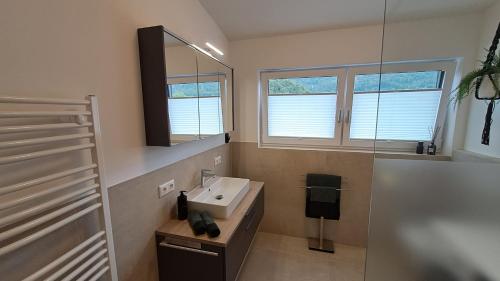 埃本塞Appartement - Penthouse Laimer的一间带水槽和镜子的浴室
