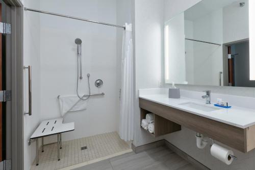 沙科皮沙科皮快捷假日酒店及套房的白色的浴室设有水槽和淋浴。