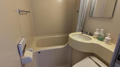 小谷村松之木亭酒店的一间带水槽和卫生间的小浴室