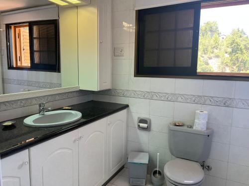 普拉特斯VILLA AURA by AgroHolidays的一间带水槽、卫生间和镜子的浴室