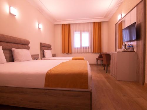 开塞利Anatolia Park Hotel的配有一张床和一台平面电视的酒店客房