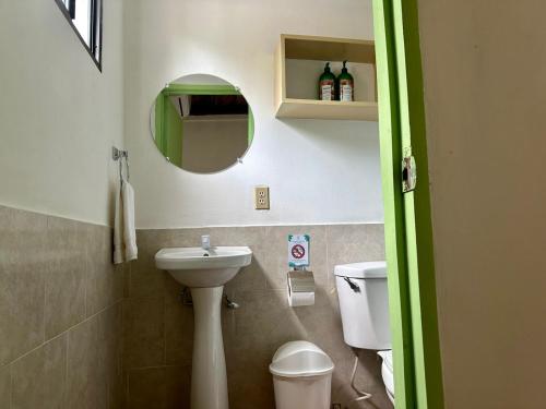 TamaniqueHotel Zelen的一间带水槽、卫生间和镜子的浴室