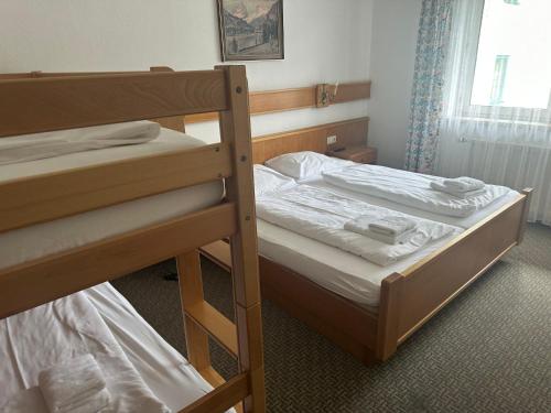 萨尔察赫河畔戈灵托仁纳霍夫酒店的一间卧室设有两张双层床和一扇窗户。