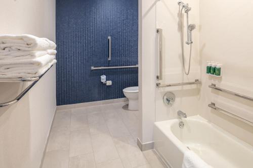 赫斯特Fairfield Inn & Suites Fort Worth Northeast的浴室配有白色浴缸和卫生间。