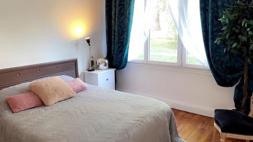 沙图La chambre de Lou的一间卧室配有带两个枕头的床和窗户