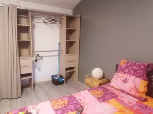 圣吉隆Chambres dans maison familiale的一间卧室设有一张床和一个书架