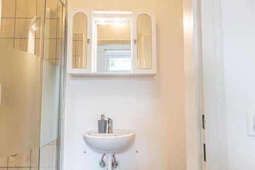 维也纳Brilliant 1BR Apt Comfortable Design/Near Schönbrunn的一间带水槽和镜子的浴室