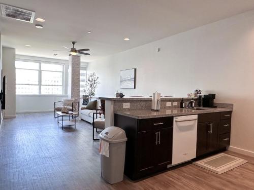 巴吞鲁日Entire High-Rise Apartment - 2BD的厨房配有水槽和台面
