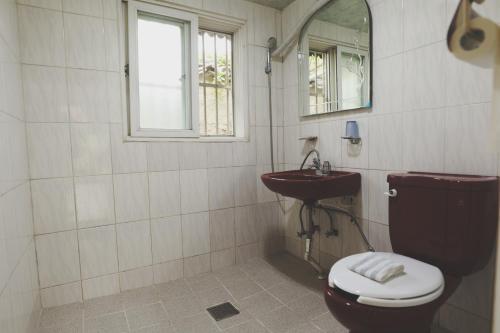 顺天市Daoljae Hanok Pension的一间带卫生间和水槽的浴室