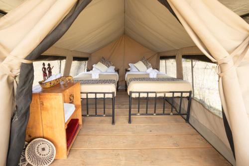 塞伦盖蒂Africa Safari Serengeti Ikoma Camping的帐篷内带四张床的房间