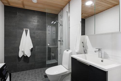 坦佩雷Tower Cabin的浴室配有卫生间、盥洗盆和淋浴。