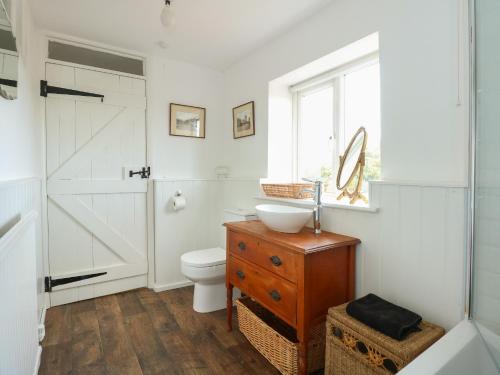 PentneyHorseshoe Cottage的一间带水槽和卫生间的浴室以及窗户。