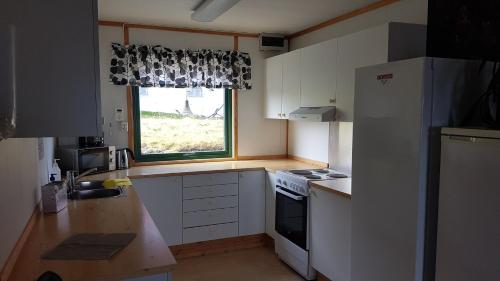 GamvikGamvik brakkebo as的厨房配有白色冰箱和窗户。