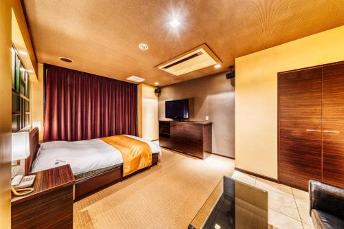 广岛HOTEL LITZ HIROSHIMA -Adult Only的酒店客房,配有床和电视