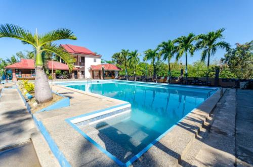 Magsaysay Hillside Resort powered by Cocotel的一座房子旁的游泳池,里面种着棕榈树