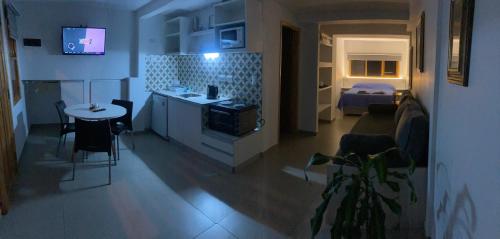 乌斯怀亚Alakalufes Estudio - Departamento completo en Ushuaia的一间设有厨房和客厅的客房