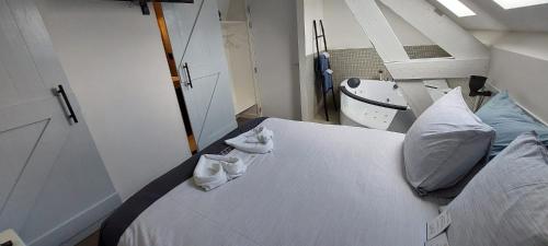 拉姆斯东克斯费尔赫尔酒店的一间医院房间,里面配有带毛巾的床