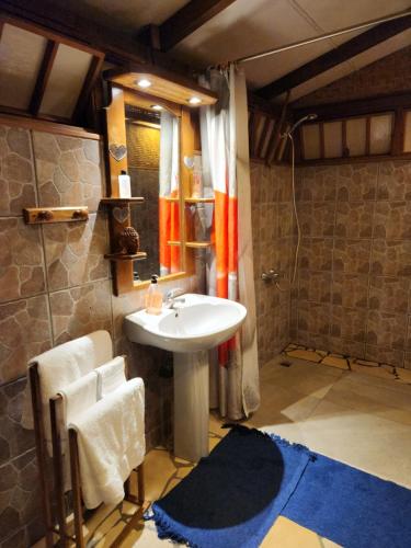 普纳奥亚Fare Cocoon的浴室配有白色水槽和淋浴。
