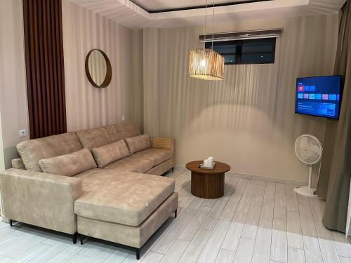 帕拉马里博Luxe appartementen Paramaribo Noord的带沙发和电视的客厅