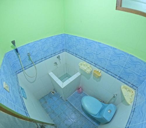 PotrojayanGrand Berbah Homestay Jogja的浴室设有蓝色的卫生间和水槽。