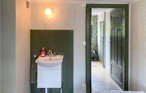 维默比4 Bedroom Beautiful Home In Vimmerby的一间带水槽和绿色墙壁的浴室