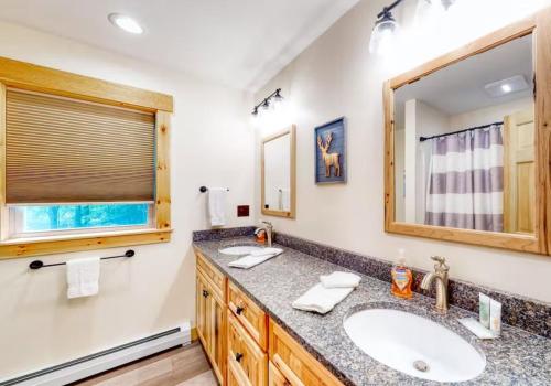 CarrabassettKingslanding Cabin的一间带水槽和镜子的浴室
