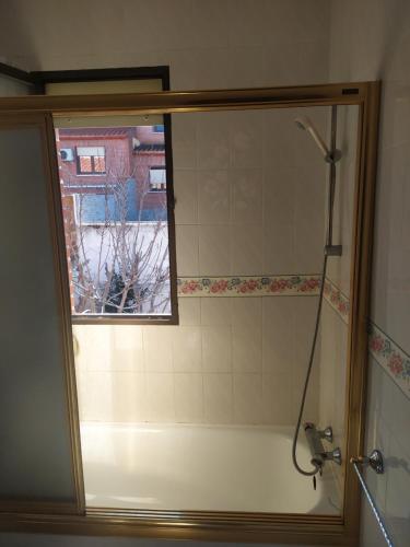 托莱多Habitacion Privada Matrimonio Toledo的浴室设有淋浴和窗户