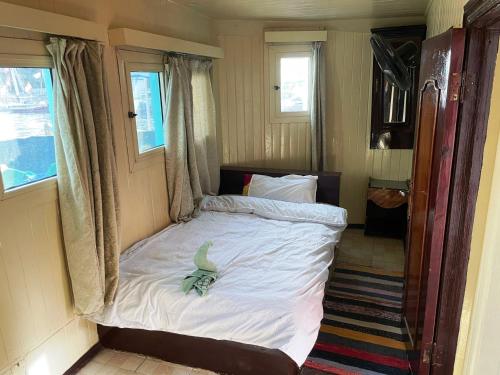 卢克索Floating Hotel- Happy Nile Boat的一间卧室,床上有鸟