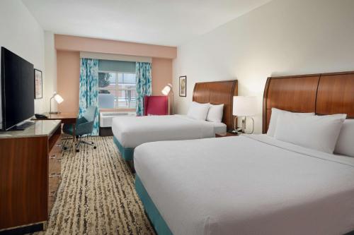 亚特兰大亚特兰大市中心希尔顿花园酒店的酒店客房设有两张床和一台平面电视。