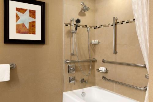 奥斯汀Embassy Suites by Hilton Austin Downtown South Congress的带淋浴和浴缸的浴室