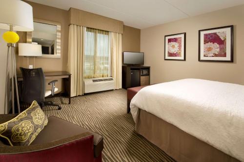 查塔努加查塔努加/汉密尔顿广场汉普顿套房酒店的酒店客房配有一张床、一张书桌和一台电视。