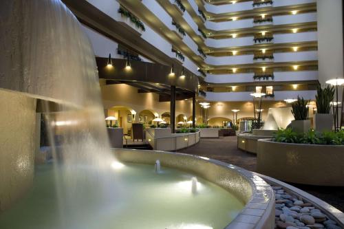 堪萨斯城Embassy Suites by Hilton Kansas City International Airport的建筑物中央的喷泉