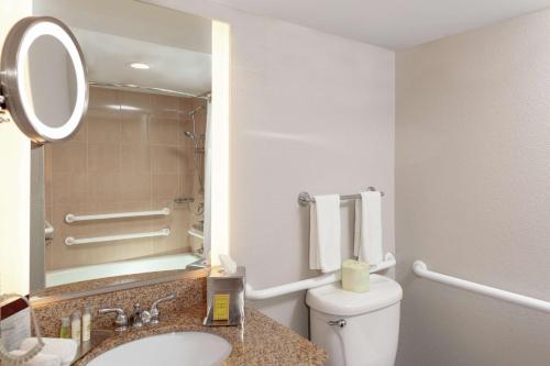 棕榈滩花园棕榈滩花园希尔顿逸林酒店的一间带卫生间、水槽和镜子的浴室