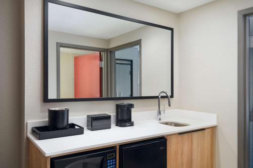 汉普顿Embassy Suites by Hilton Hampton Convention Center的一间带水槽和大镜子的浴室