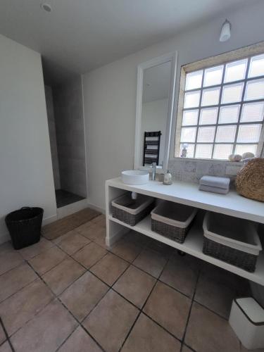 RadonvilliersL'OREE DES LACS, Maison de village tout confort的一间带白色水槽和窗户的浴室