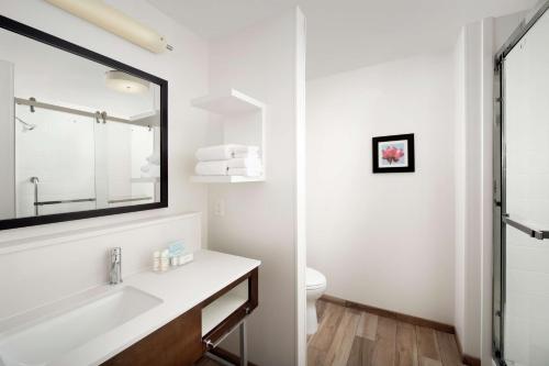 森特尼尔Hampton Inn Denver Tech Center South的白色的浴室设有水槽和镜子