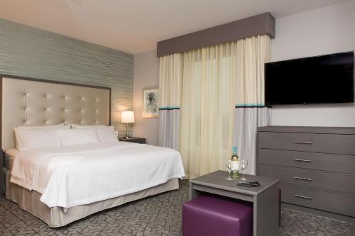 Center ValleyHomewood Suites By Hilton Allentown Bethlehem Center Valley的配有一张床和一台平面电视的酒店客房