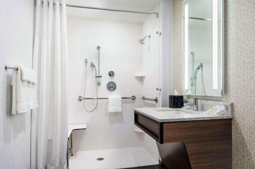安纳波利斯安纳波利斯市区希尔顿花园酒店 的白色的浴室设有水槽和淋浴。